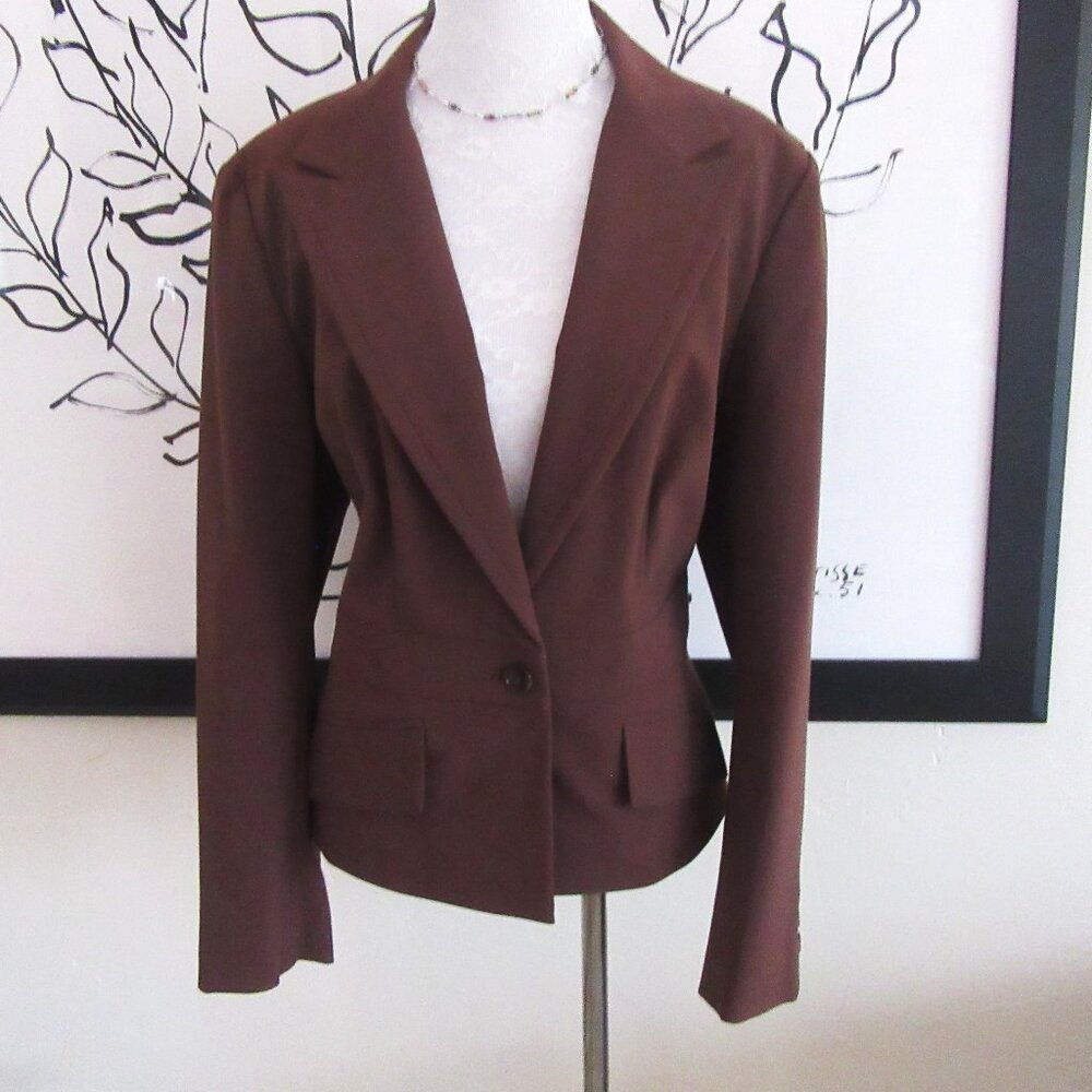 Worthington Works polyester/rayon blend brown semi fitted blazer jacket - 16